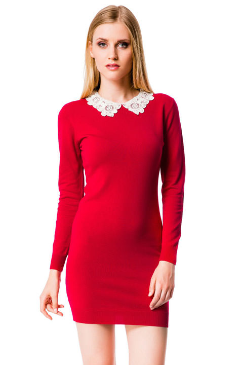 Фото товара 6769, красное платье с белым воротником